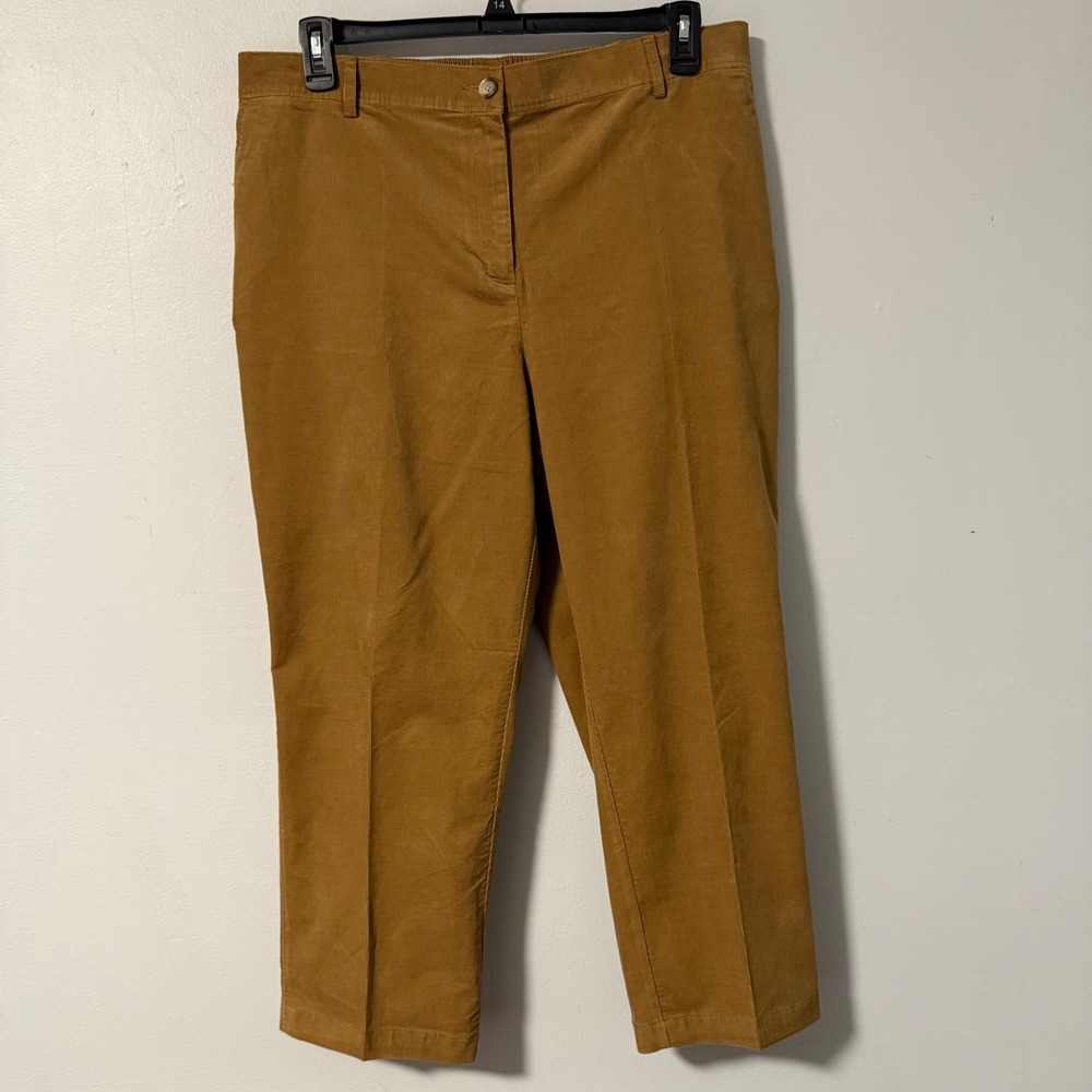 Lands End Women Corduroy Pants Tan Straight Leg High Rise Elastic Waist Size 18P
